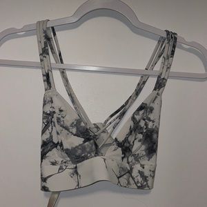 Pink marble cross back sports bra